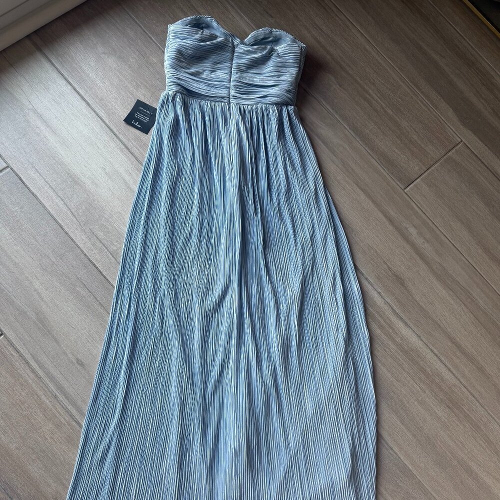 NWT Lulus Light Blue Satin Strapless Maxi Dress - Size Small - Picture 11 of 12